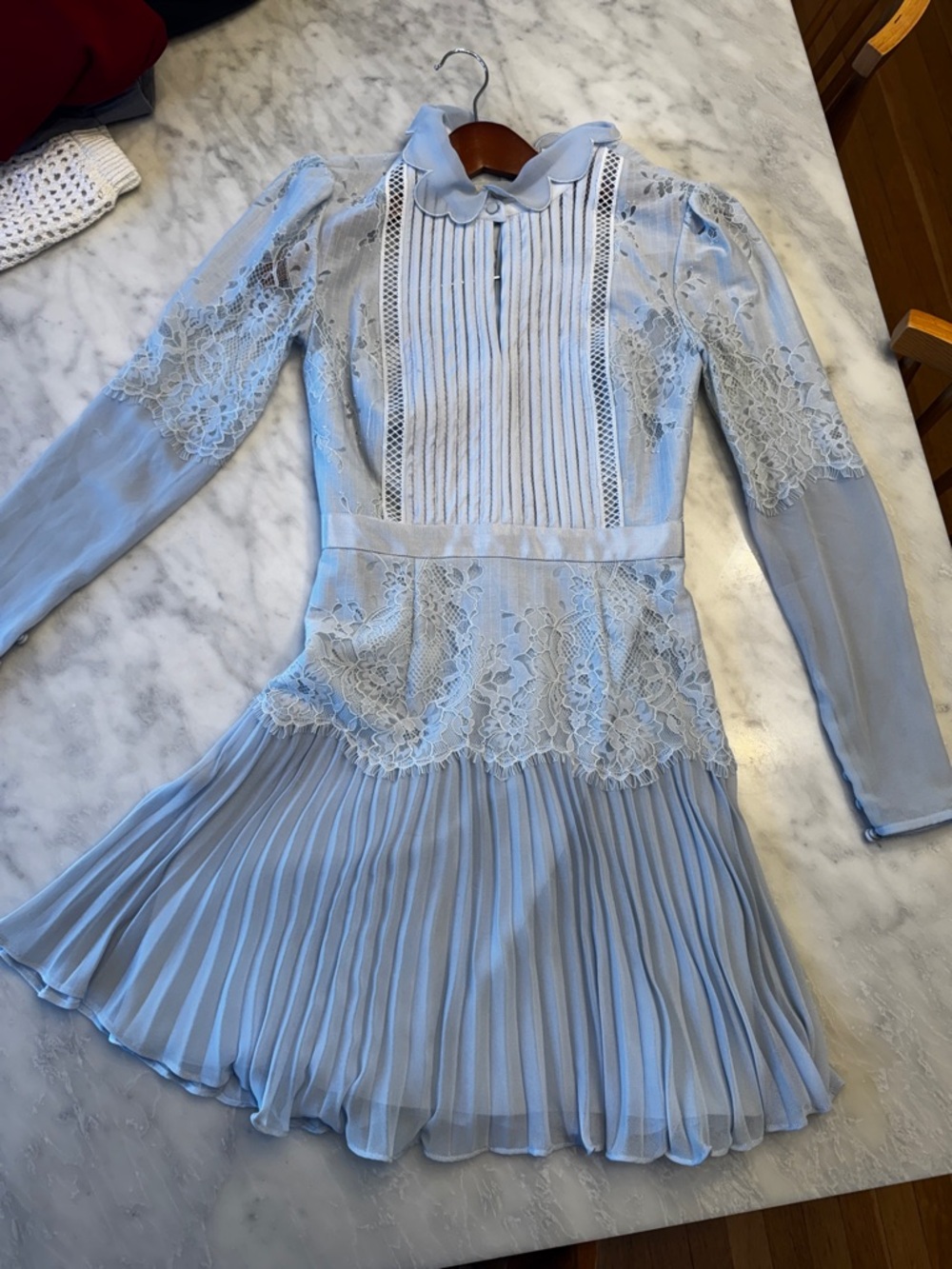 Self-Portrait Powder Blue Panel Lace/ Chiffon  Mini Dress